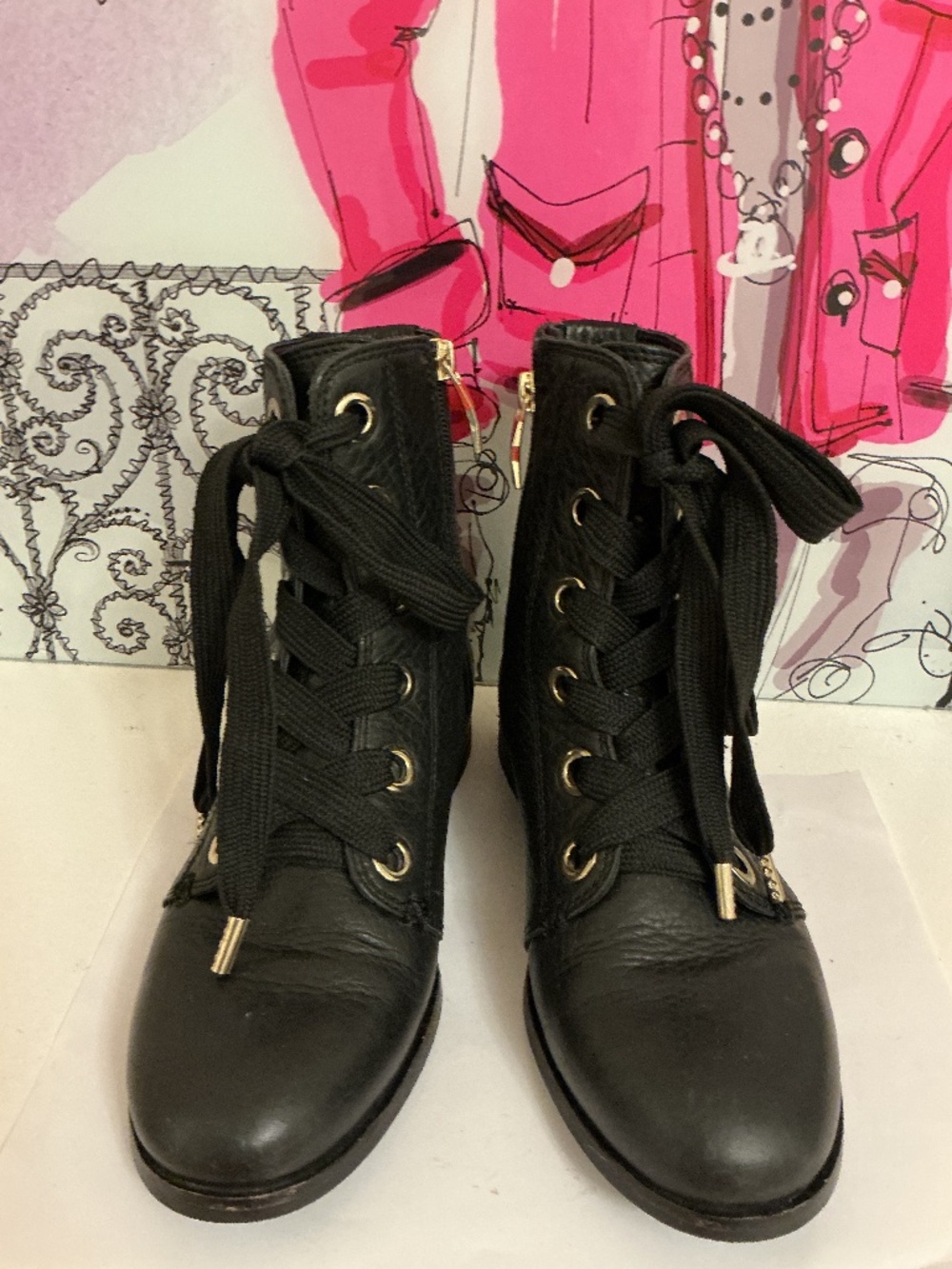 Kate Spade New York Genuine Leather Black Lace-Up Combat Boots — Size 7M